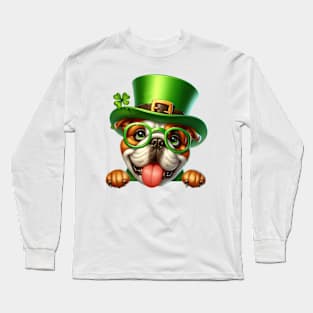 St Patricks Day Peeking Bulldog Long Sleeve T-Shirt